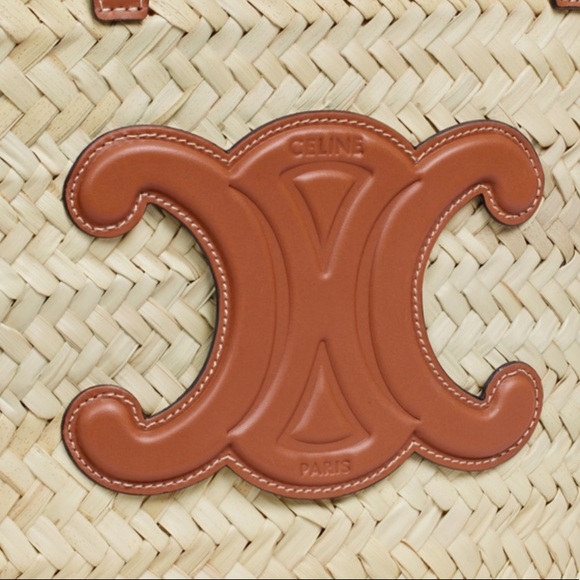 MEDIUM TRIOMPHE CELINE CLASSIC PANIER IN PALM LEAVES AND CALFSKIN TAN - Picture 5 of 16